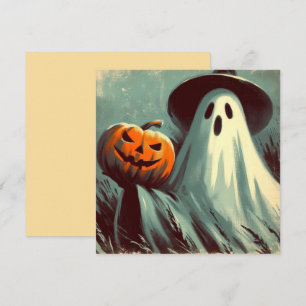 Tarjeta Día de las Brujas Fantasma y Calabaza de Jack Espe