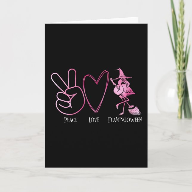 Tarjeta Día de las Brujas Paz Amor Flamingoween Flamenco R (Anverso)