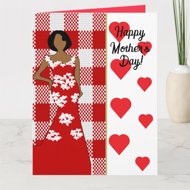 Tarjeta Día de las madres afroamericanas de corazón rojo y (Anverso)