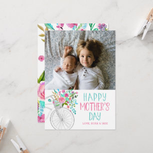 Tarjeta Día de las madres con flores acuarelas