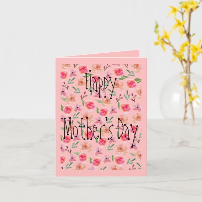 Tarjeta Día de las madres con flores rosadas (flor amarilla)