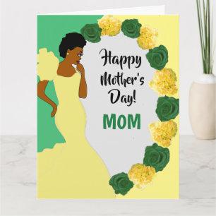 Tarjeta Día de las Madres Floral Amarillo y Verde Afroamer