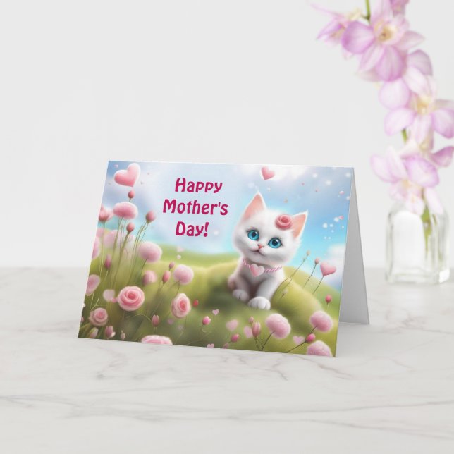 Tarjeta Día de las Madres General con gatito blanco lindo  (Orquídea)