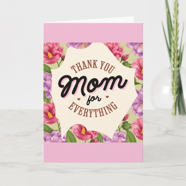 Tarjeta Día de las Madres Gracias Mamá Floral Rosa (Anverso)