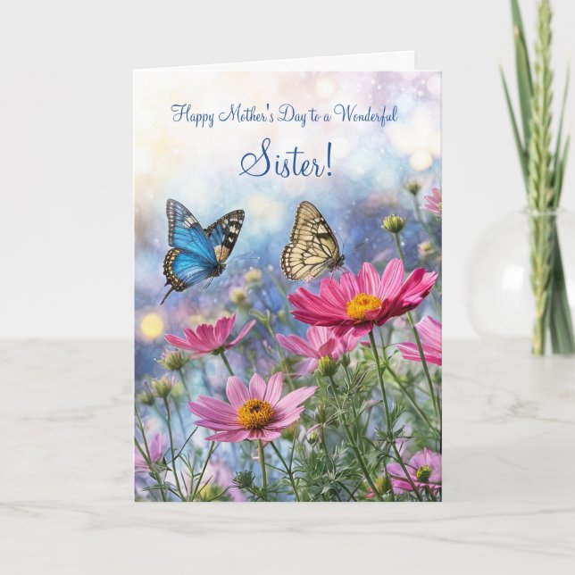 Tarjeta Día de las Madres Hermana con Flores de Jardín Mar (Anverso)