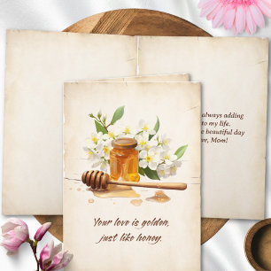 Tarjeta Día de las Madres Marco Floral y Miel Dorada Vinta