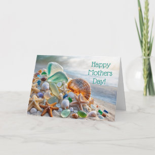 Tarjeta Día de las Madres Playa Vidrio de Mar y Estrellas 