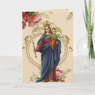 Tarjeta Día de las Madres Religiosas Virgen Bendita Floral