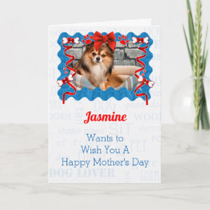 Tarjeta Día de las madres rojas y azules del perro
