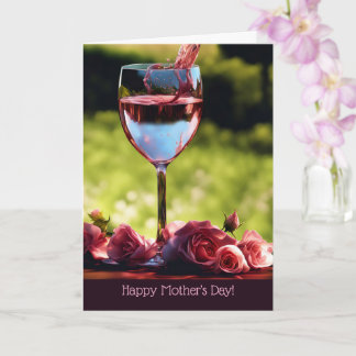 Tarjeta Día de las Madres Vino Rosado General y Rosas 