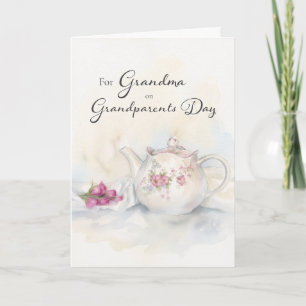 Tarjeta Día de los Abuelos para Abuela Tetera Floral Rosa