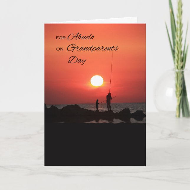 Tarjeta Día de los abuelos para Abuelo, pesca al atardecer (Anverso)