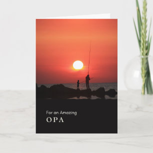 Tarjeta Día de los Abuelos para la Pesca Opa al atardecer