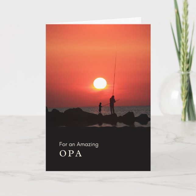 Tarjeta Día de los Abuelos para la Pesca Opa al atardecer (Anverso)
