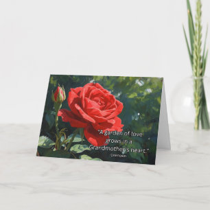 Tarjeta Día de los Abuelos Rosa Roja y Cita de Jardín para