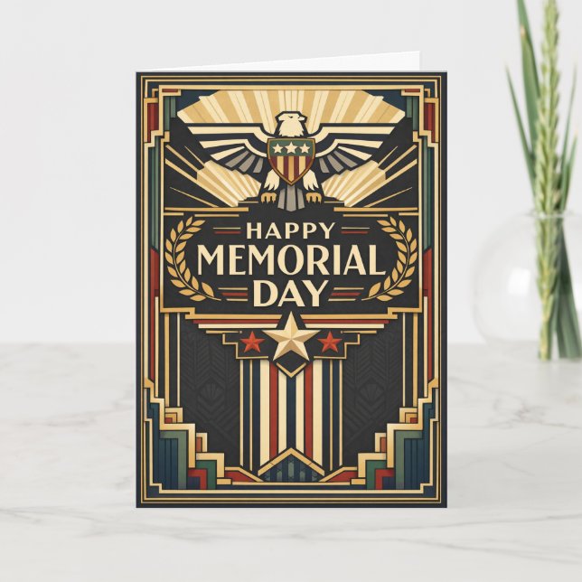 Tarjeta Día de los Caídos Art Déco Patriótico (Anverso)