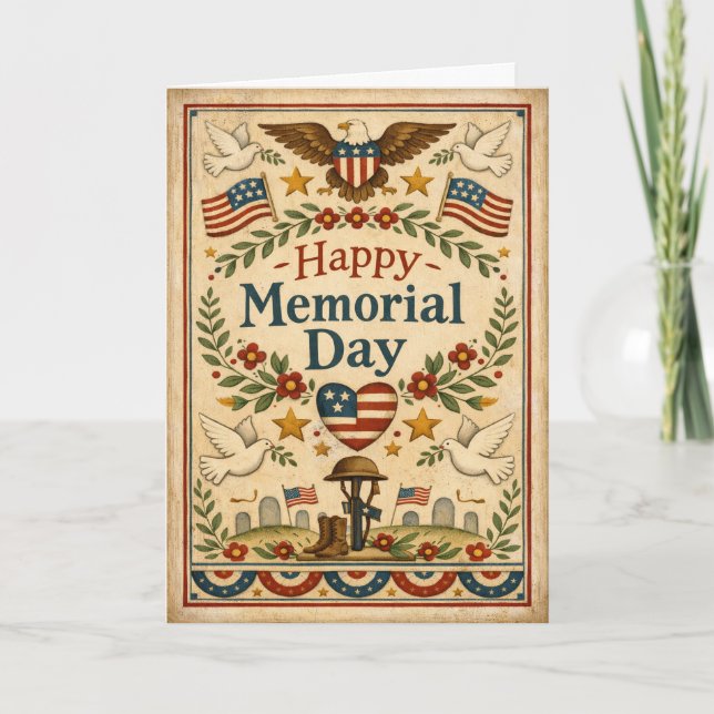 Tarjeta Día de los Caídos Folk Art Americana (Anverso)