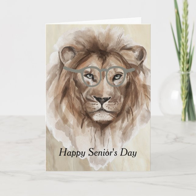 Tarjeta Día de los mayores con león acuarela (Anverso)