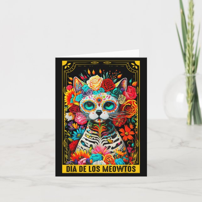 Tarjeta Dia De Los Meowtos Sugar Skull Cat Gift  (Anverso)