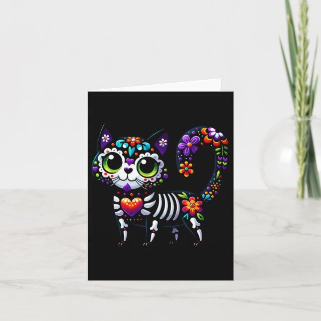 Tarjeta Dia De Los Muertos Cinco De Mayo Cat Sugar Skull M (Anverso)