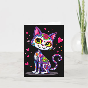 Tarjeta Día de los muertos cinco de mayo gato cráneo de az