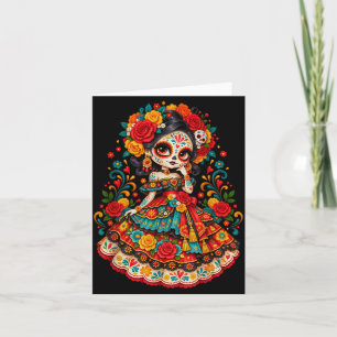 Tarjeta Día de los muertos cráneo de azúcar catrina día de