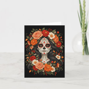 Tarjeta Día de los muertos cráneo de azúcar catrina día de