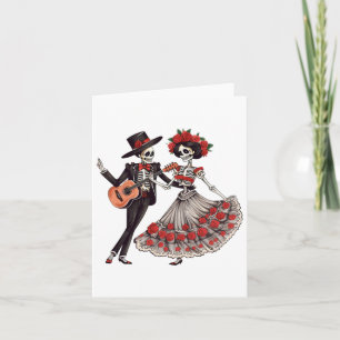 Tarjeta Dia De Los Muertos Danzando Esqueletos Pareja Mexi