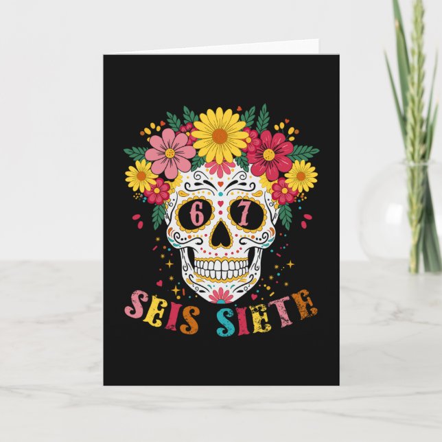 Tarjeta Día De Los Muertos Divertido Azúcar Calavera Seis  (Anverso)