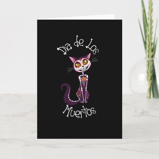 Tarjeta Dia de los Muertos - Gato de dulce de azúcar (Anverso)