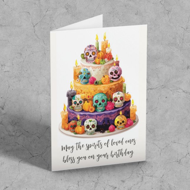 Tarjeta Día de los Muertos Pastel de cumpleaños (Subido por el creador)