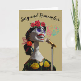 Tarjeta Día de los muertos recuerda a cantante de esquelet