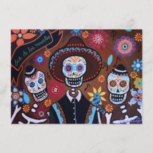 Tarjeta Dia de los Muertos Tres Amigos Mariachi