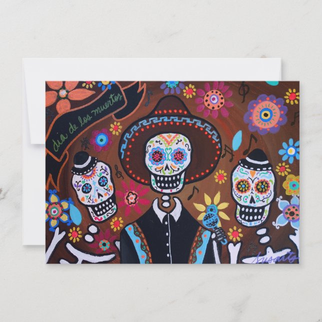 Tarjeta Dia de los Muertos Tres Amigos Mariachi (Anverso)