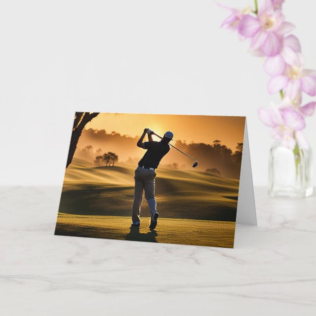 Tarjeta Día de los Padres con Golfista en el campo de golf (Orquídea)