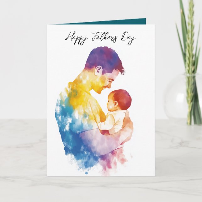 Tarjeta Día de los padres de la silueta de papá y su hijo  (Anverso)