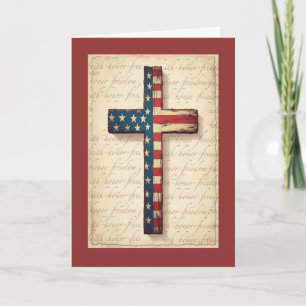 Tarjeta Día de los Veteranos Cruz Religiosa Fe Honor Liber