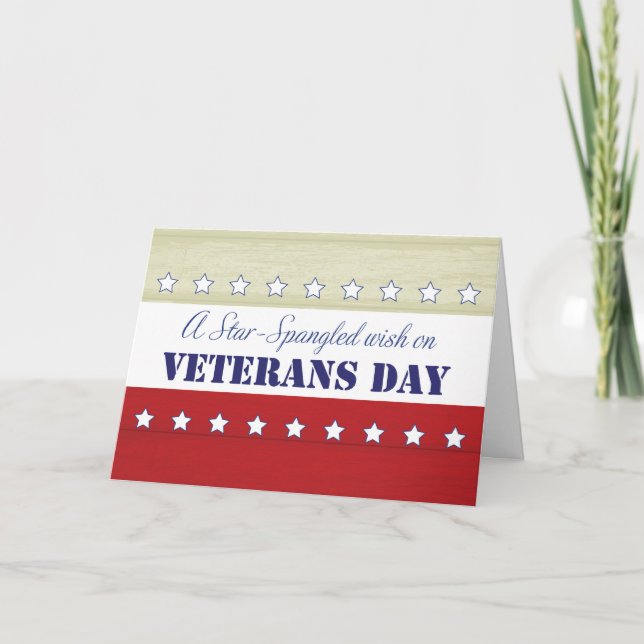 Tarjeta Día de los Veteranos, Star Spanglglage Wish, Red,  (Anverso)