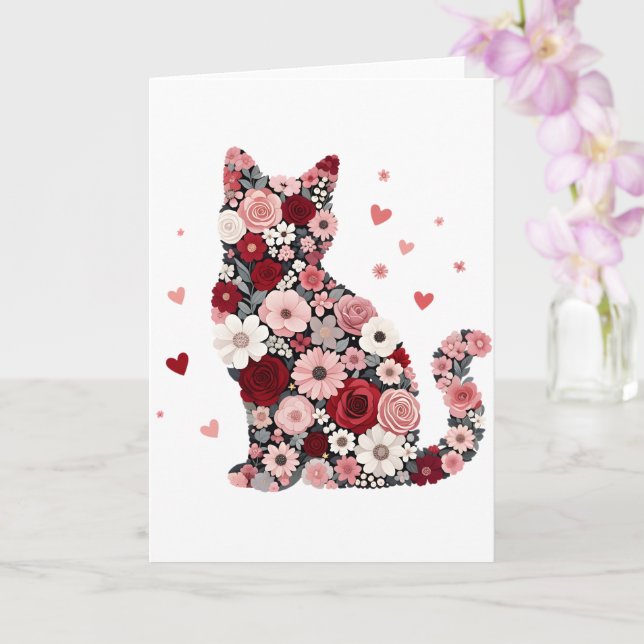 Tarjeta Día de Meowentín Gato de San Valentín (Orquídea)