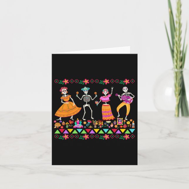Tarjeta Día De Muertos Día De Los Muertos Esqueleto Mexica (Anverso)