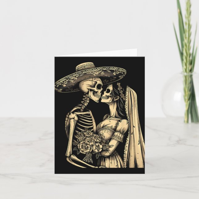Tarjeta Dia De Muertos Pareja de Cráneo de Azúcar Skeleton (Anverso)