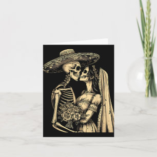Tarjeta Dia De Muertos Pareja de Cráneo de Azúcar Skeleton