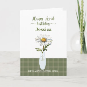 Tarjeta Día de nacimiento de abril Mes de flor Daisy