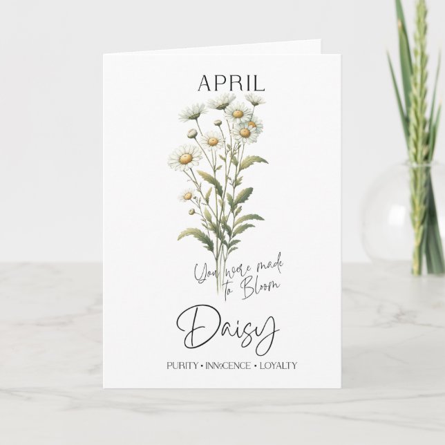 Tarjeta Día de nacimiento de abril Mes de flor Daisy (Anverso)