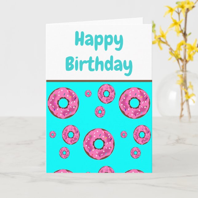 Tarjeta Día de nacimiento Donuts de crema rosa (flor amarilla)