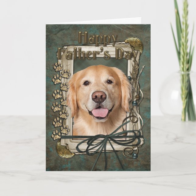 Tarjeta Día de padres - golden retriever de piedra de las (Anverso)