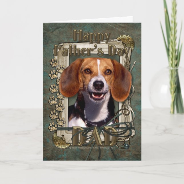 Tarjeta Día de padres - patas de piedra - beagle (Anverso)