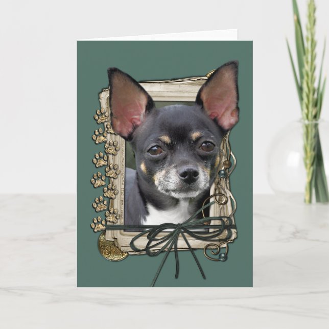 Tarjeta Día de padres - patas de piedra - chihuahua - (Anverso)