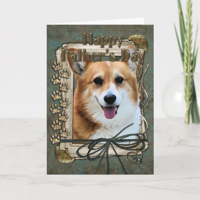 Tarjeta Día de padres - patas de piedra - Corgi - Owen (Anverso)