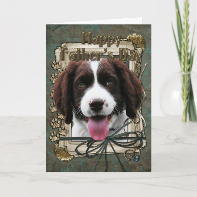 Tarjeta Día de padres - patas de piedra - perro de aguas (Anverso)